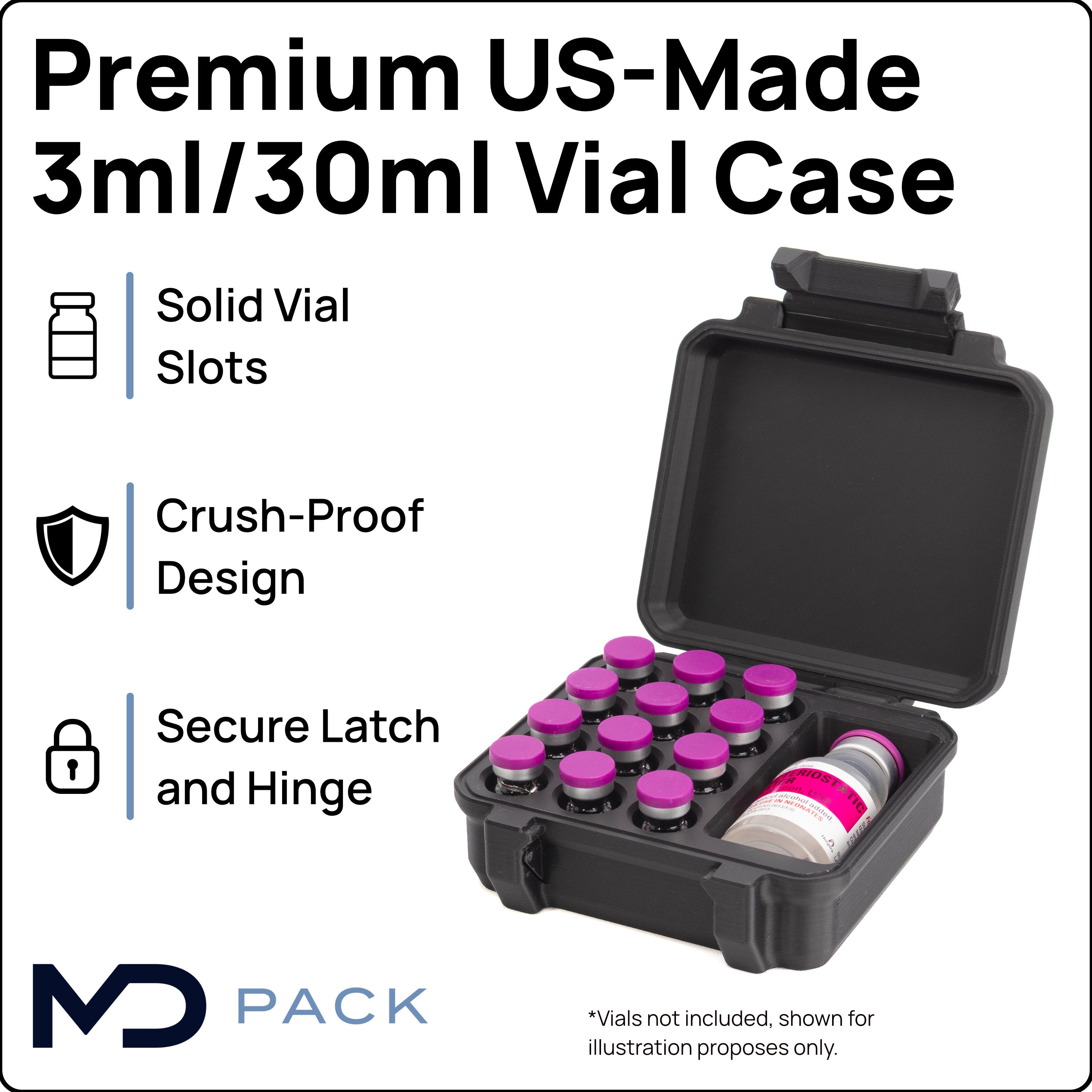 3ml Twelve Vial Peptide Case | Plus 30ml Bacteriostatic Water Compartment
