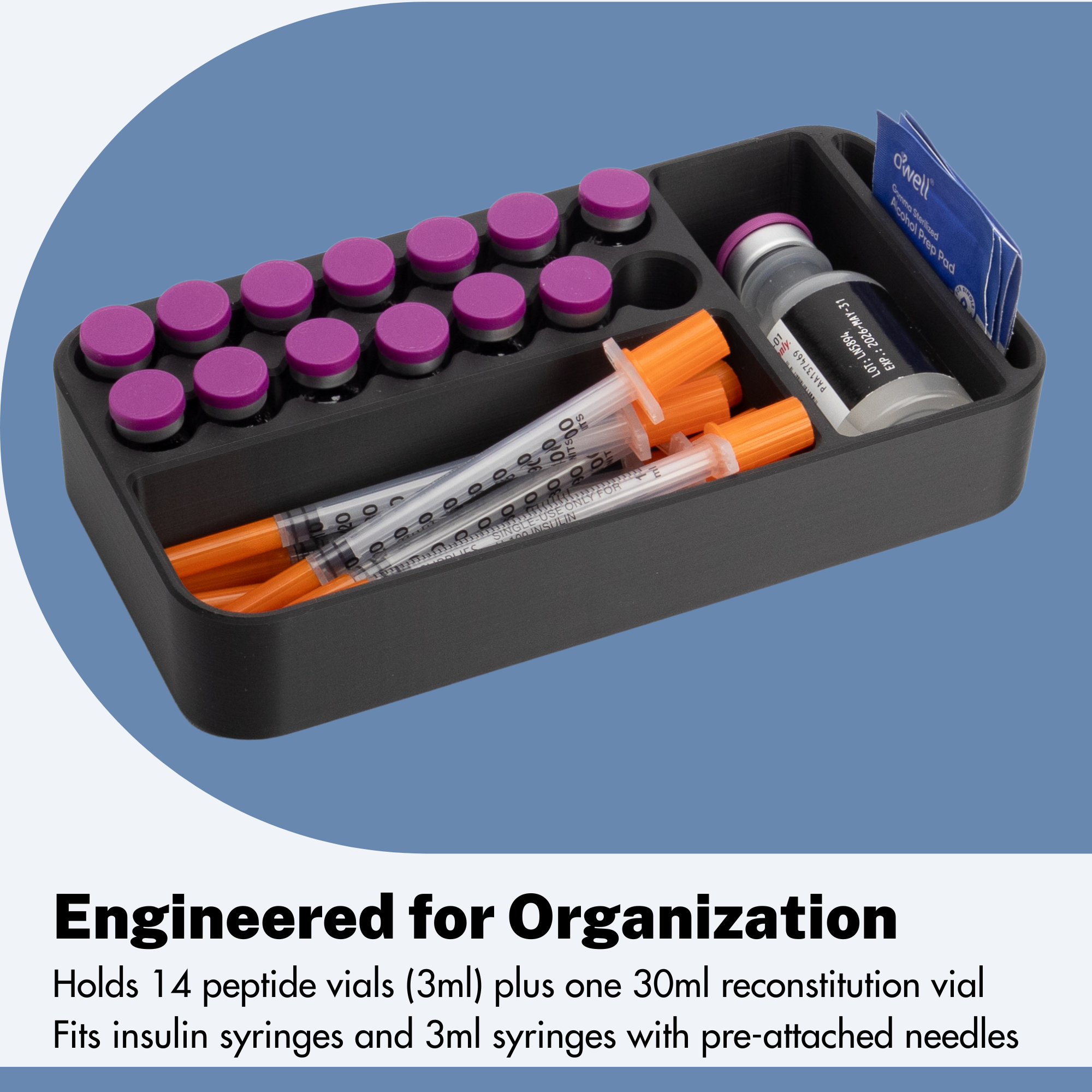 Peptide Organizer Insert for Yeti GoBox 1 – Holds 3ml Vials, Syringes & Reconstitution Bottle – Foam-Free, Freezer Safe, Made in USA