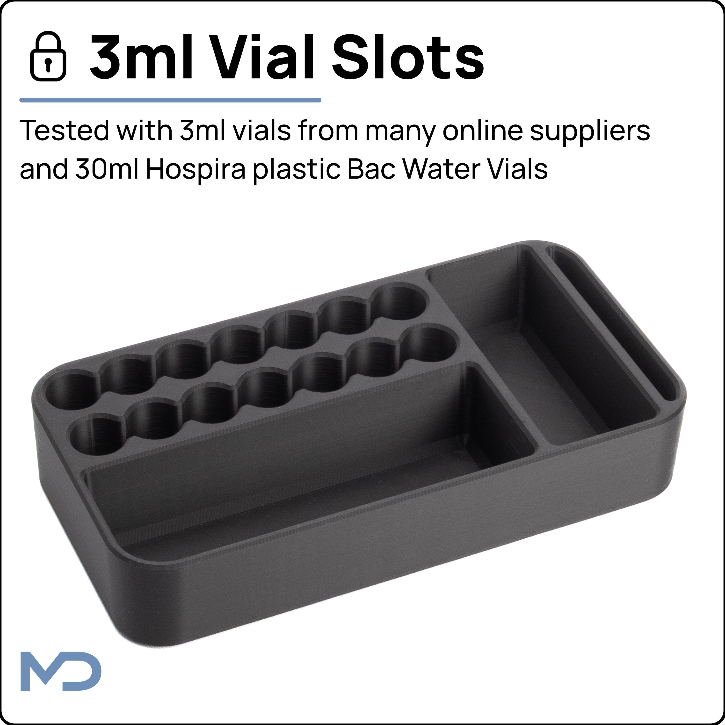 Peptide Organizer Insert for Yeti GoBox 1 – Holds 3ml Vials, Syringes & Hospira Bac Water – Foam-Free, Freezer Safe, Made in USA