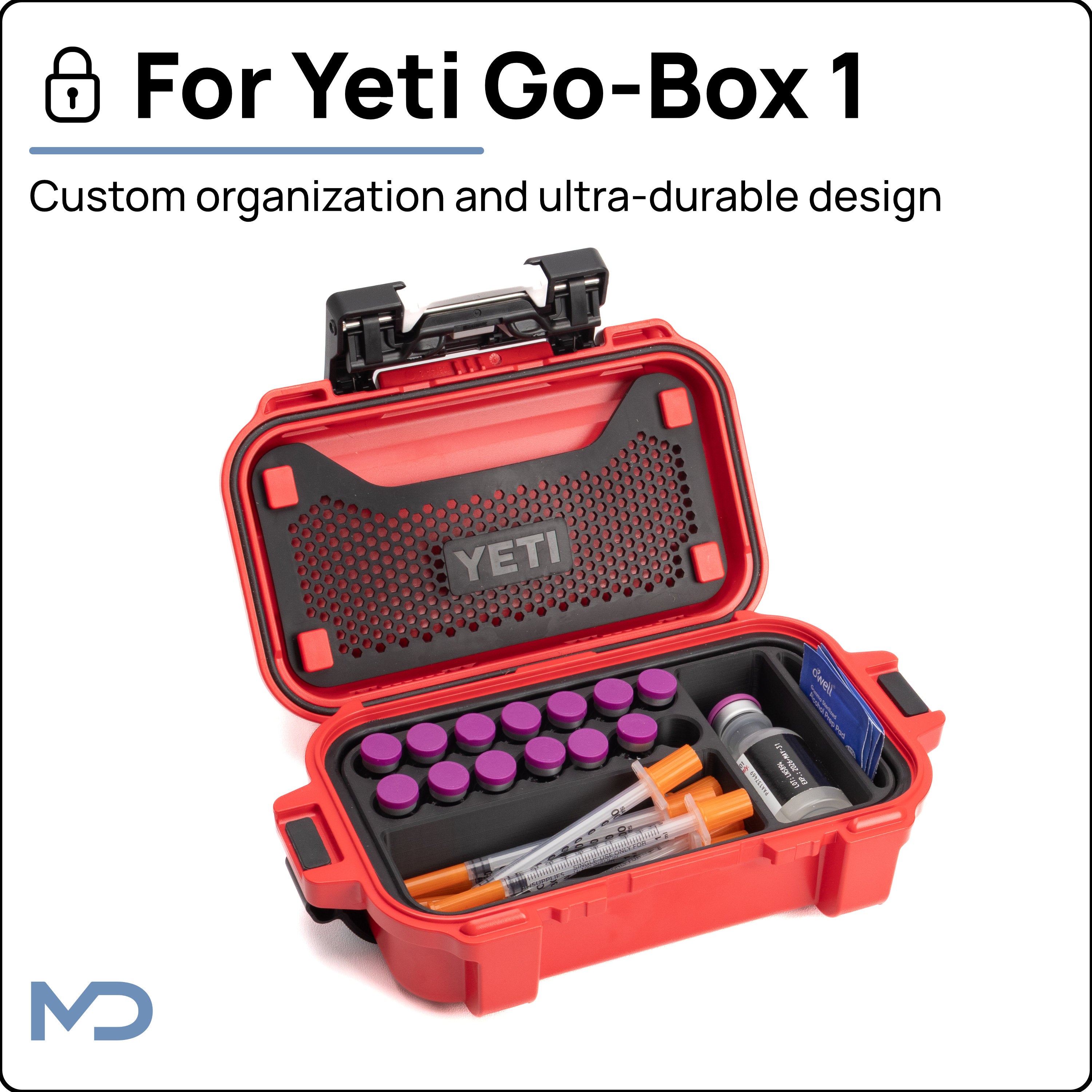 Peptide Organizer Insert for Yeti GoBox 1 – Holds 3ml Vials, Syringes & Hospira Bac Water – Foam-Free, Freezer Safe, Made in USA