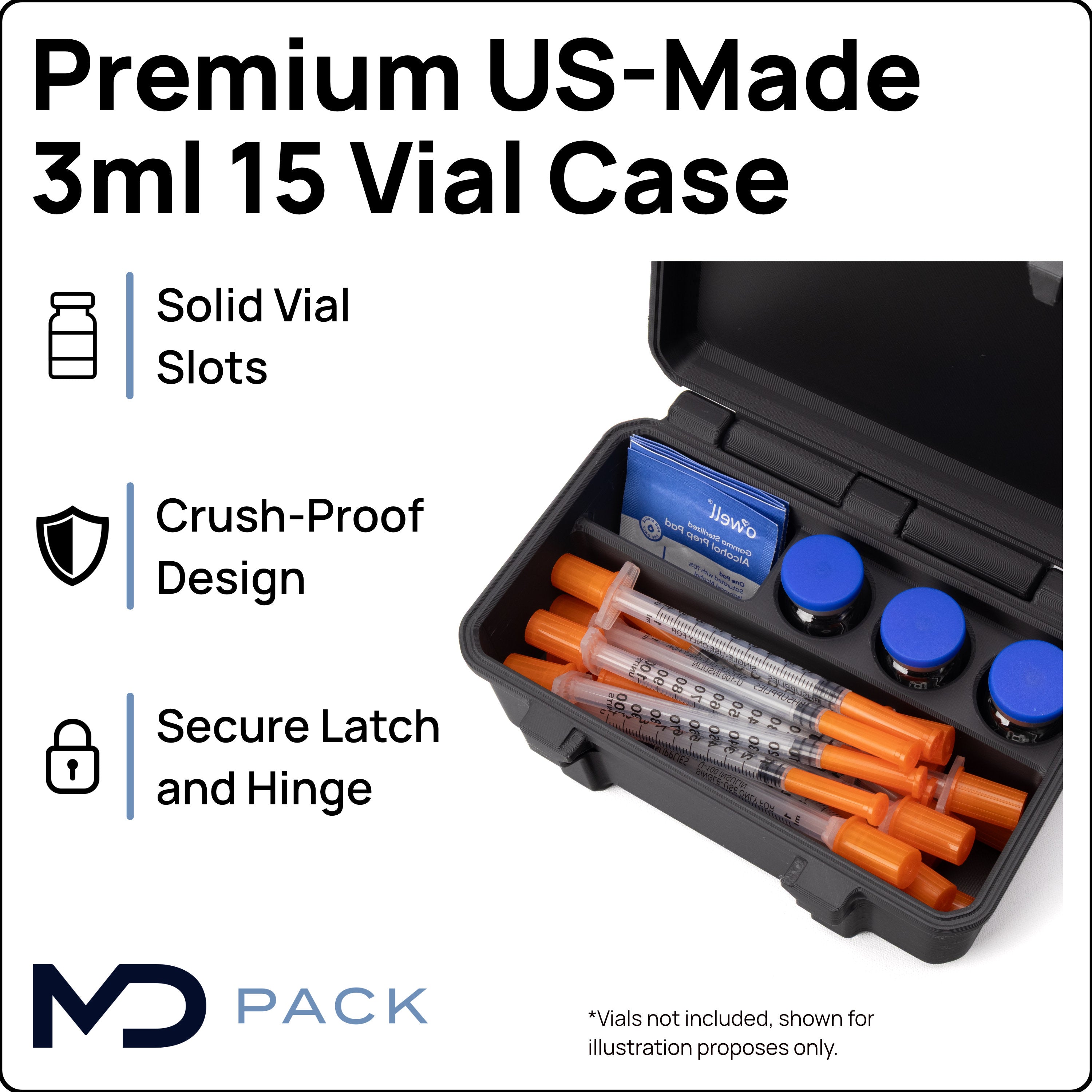 10ml Three Vial Case | Plus Room for Syringes and Alcohol Wipes